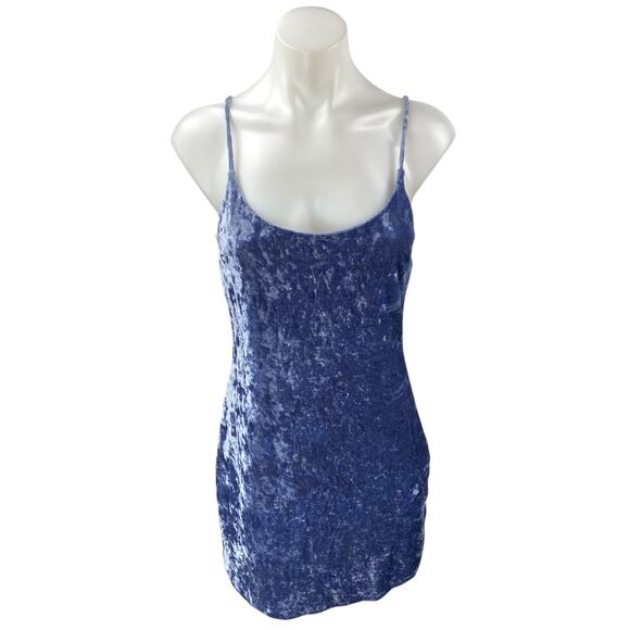 Forever 21 Blue Velvet Velour Sleeveless Scoop Neck Cami Tank Mini Slip Dress S - Picture 1 of 5